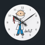 Dentist Stick Figure Round Clock<br><div class="desc">A cute stick figure dentist design on Dentist Stick Figure T-shirts,  hoodies,  mugs,  bags,  cards,  keychains,  magnets,  pillows,  and other dentist apparel and gifts.</div>