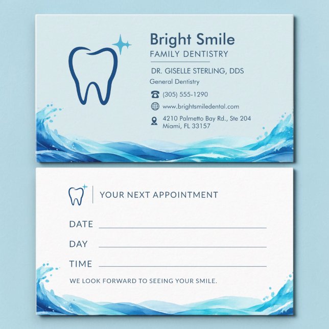 Dentist Teal Blue Water Splash Appointment Card (Creator Uploaded)