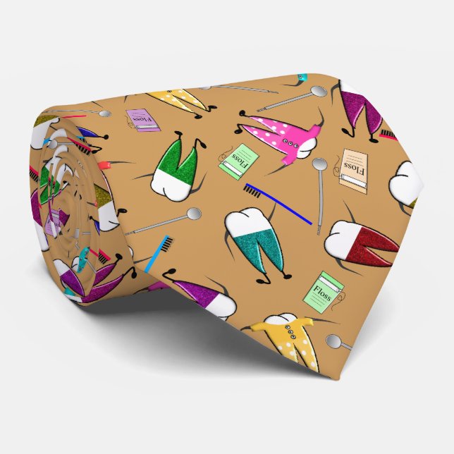 Dentist Teeth People Art Gold Tie (Rolled)