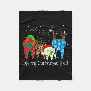 Dentist Teeth Santa Hat Leopard Plaid Dental Merry Fleece Blanket