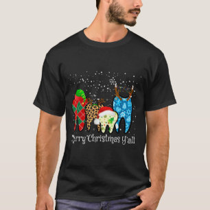 Dentist Teeth Santa Hat Leopard Plaid Dental Merry T-Shirt