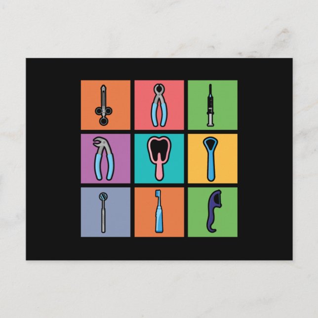Dentist Tools Pop Art Dentistry Tooth Doctor Teeth Postcard (Front)