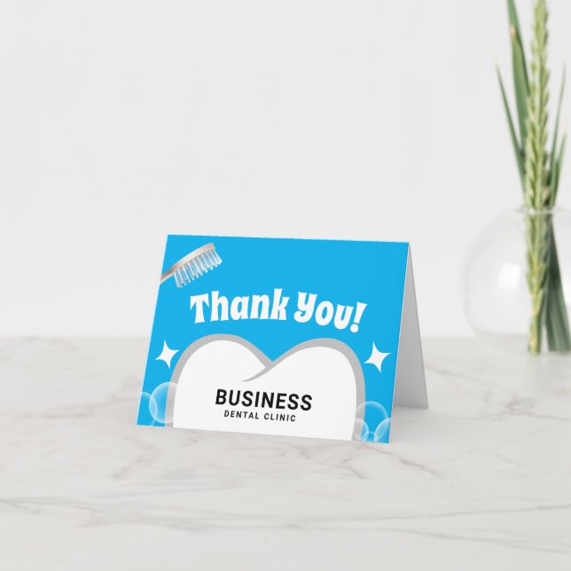 Dentist Tooth & Bubbles Blue Dental Thank You (Front)