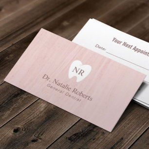 Dentist Tooth Logo Blush Pink Dental Appointment Card