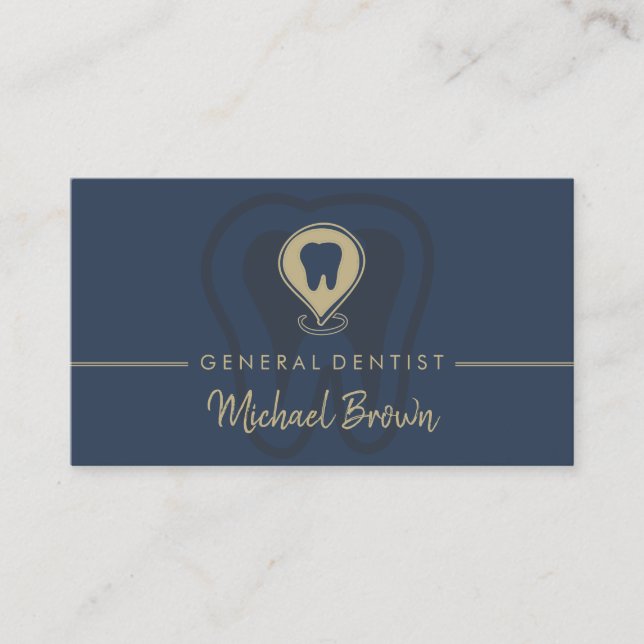 Dentist Tooth Navy Business Card (Front)