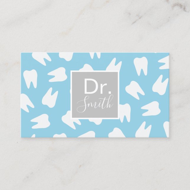 Dentist Tooth Pattern Elegant Blue Dental Care Business Card (Front)