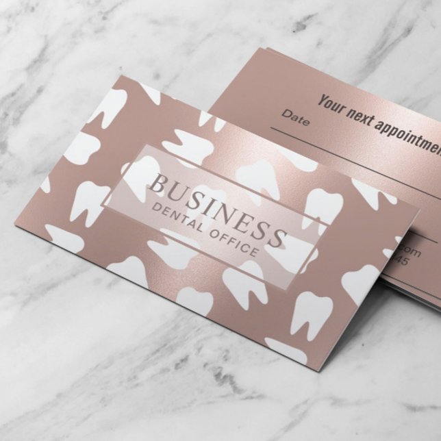 Dentist Tooth Pattern Rose Gold Dental Appointment Card (Creator Uploaded)