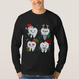 Dentist Tooth Reindeer Santa Hat Christmas Dental T-Shirt