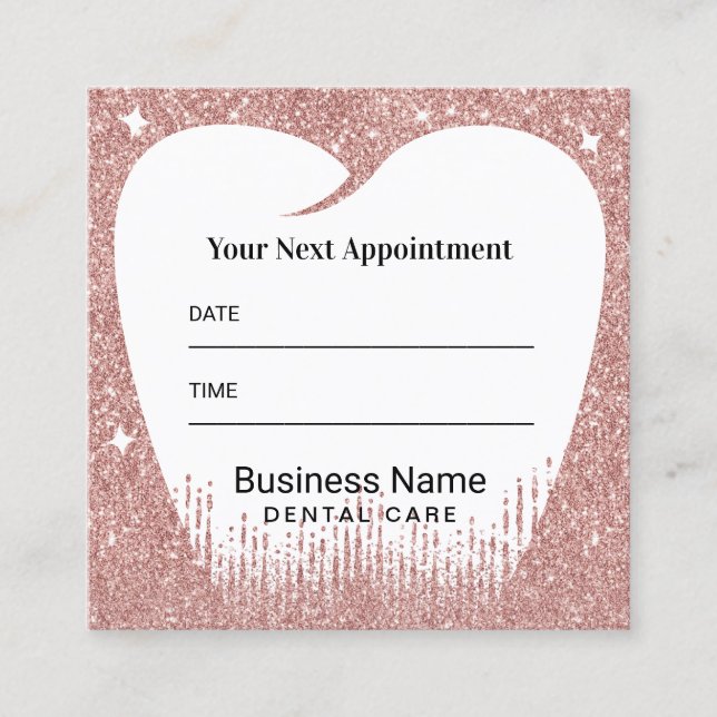 Dentist Tooth Rose Gold Glitter Dental Appointment Card (Front)
