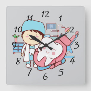 dentiste Animé avec grande horloge de dent
