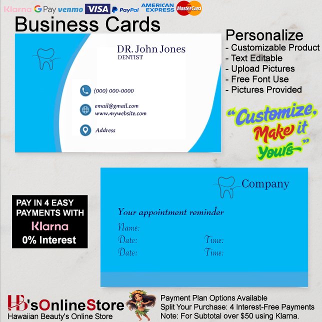 Dentiste Carte de visite 45 Pack de 100 (Customizable White Basic Business Cards.
)