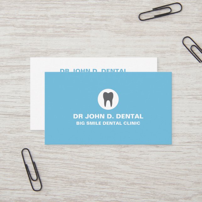Dentiste, carte de visite bleu dentaire avec logo  (Devant/Arrière en situation)