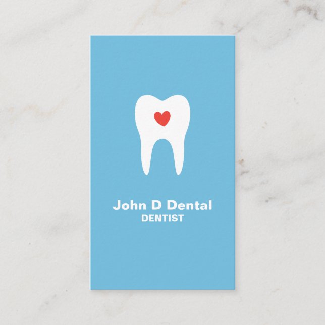 dentiste dentaire bleu dent et coeur carte de visi (Devant)