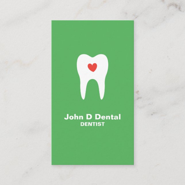 dentiste dentaire vert dent et coeur carte de visi (Devant)