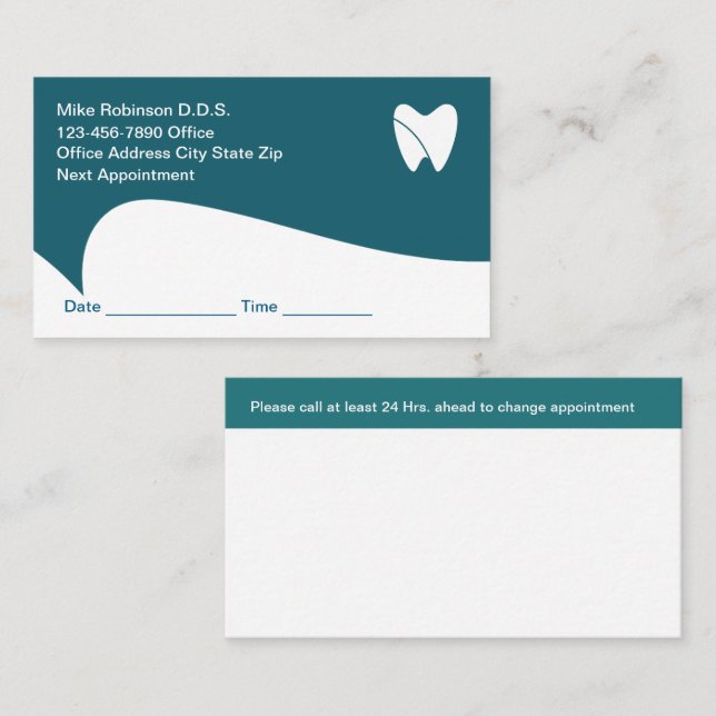 Dentiste Moderne Nomination Rappel Cartes de visit (Devant / Derrière)