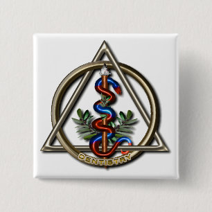 Dentistry Caduceus 2 Inch Square Button