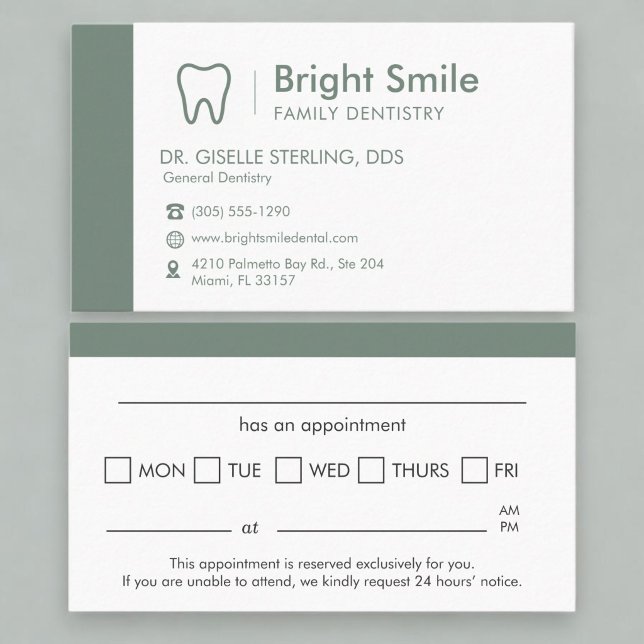 Dentistry Sage Green Appointment Reminder   Card (Creator Uploaded)