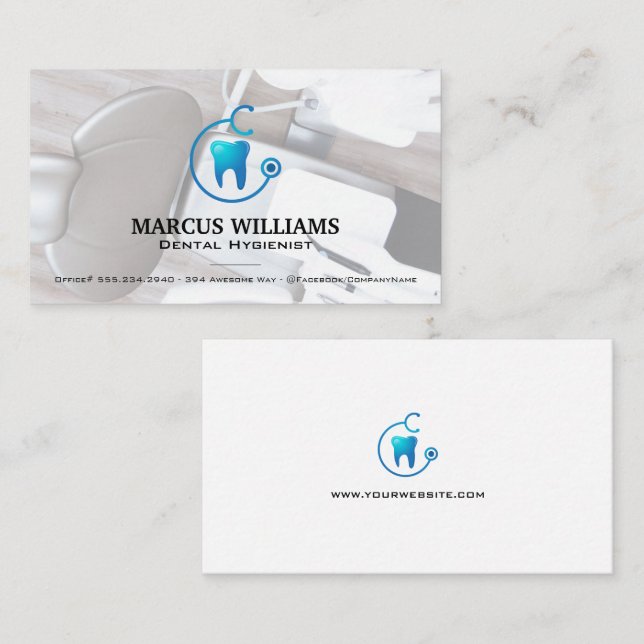 Dentistry | Tooth and Stethoscope  Business Card (Front/Back)