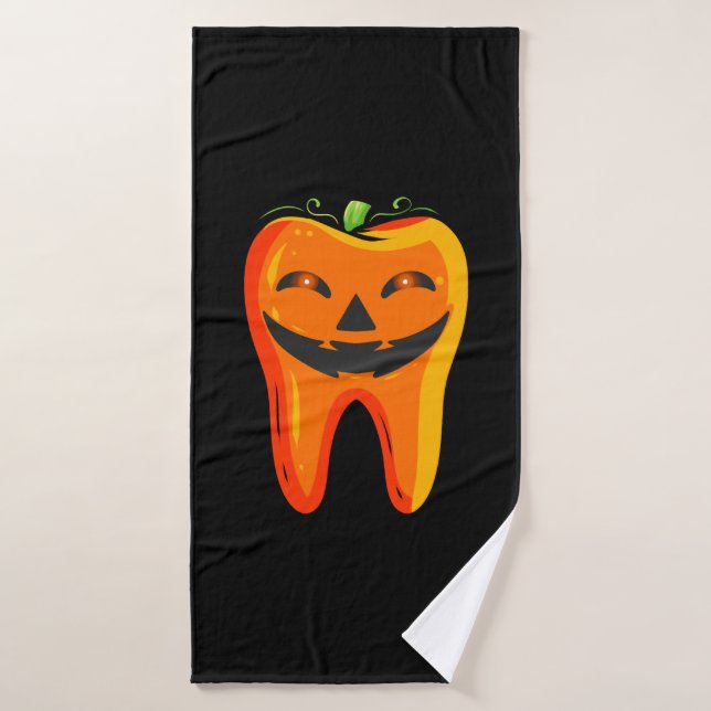 Dentists Tooth Pumpkin Halloween Bath Towel (Bath Towel)