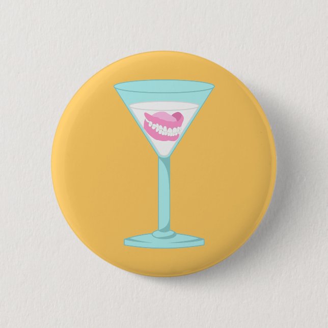 Dentures False Teeth Martini 2 Inch Round Button (Front)