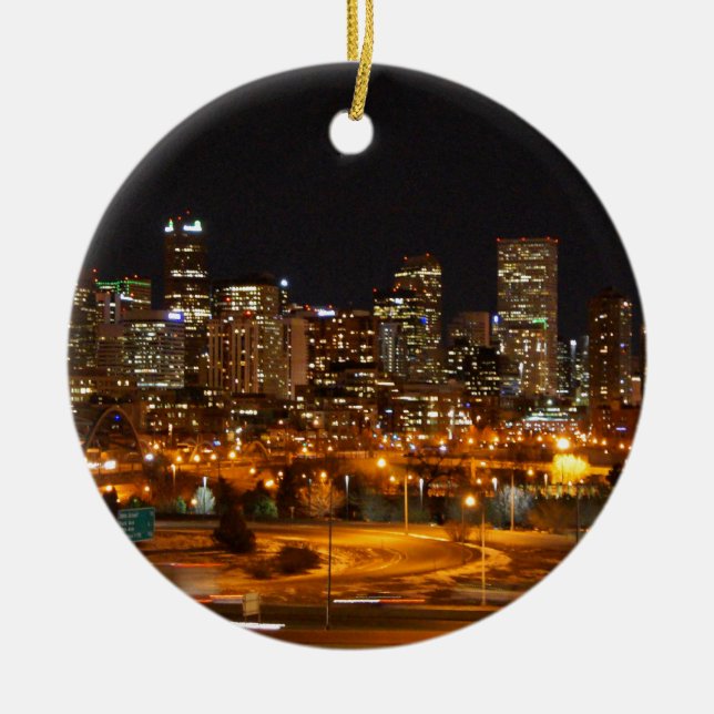 Denver at night ceramic ornament (Front)
