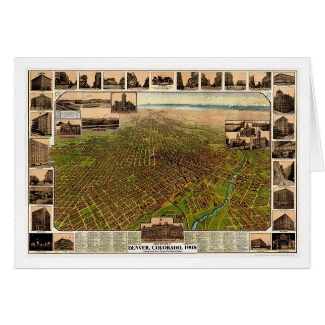 Denver, carte panoramique de Co - 1908 (Devant horizontal)