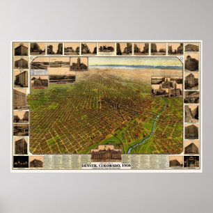 Denver, CO Panoramic Map - 1908 Poster