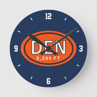 Denver Colorado 5,280 FT Orange and Blue Football Round Clock