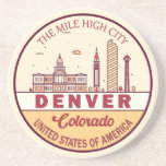 Denver Colorado City Skyline Emblem Coaster<br><div class="desc">Denver minimalist, colourful art design featuring monuments and landmarks of the city in Colorado.</div>