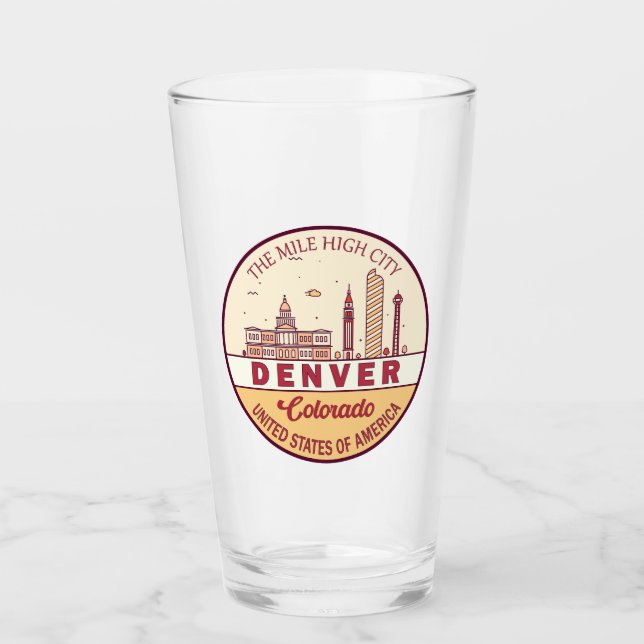 Denver Colorado City Skyline Emblem Glass (Front)