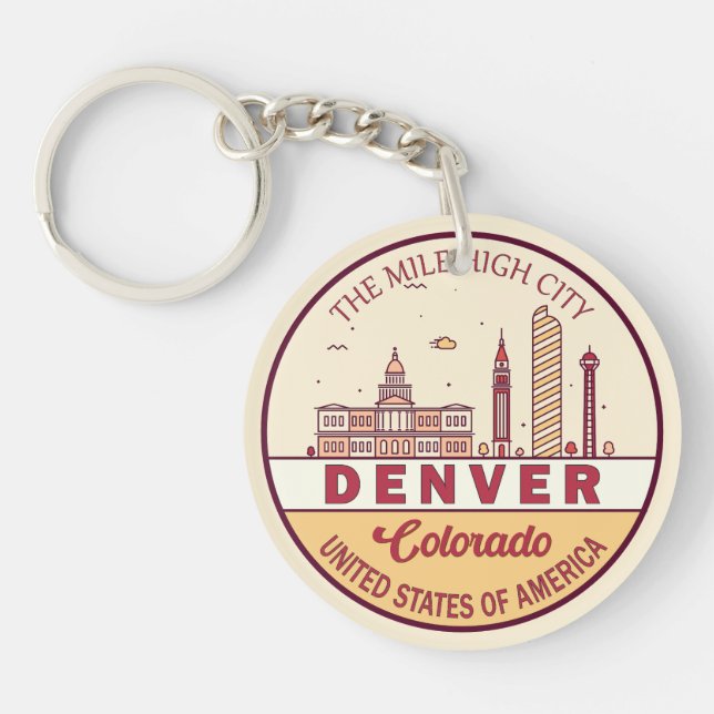 Denver Colorado City Skyline Emblem Keychain (Front)