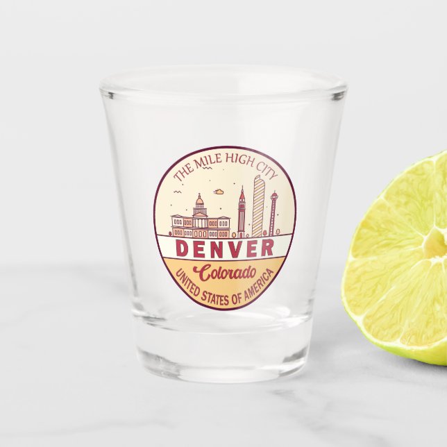 Denver Colorado City Skyline Emblem Shot Glass (Front)