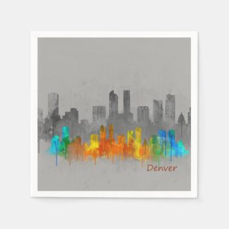 Denver Colorado City Watercolor Skyline b/w-color Napkin
