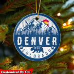 Denver Colorado Flag Camping Hiking Souvenirs 80s Ceramic Ornament<br><div class="desc">Denver Colorado Mountain Vintage 60s souvenir fishing Design. Denver Colorado. This retro design makes a great Christmas or Birthday gift for fans of Denver mountain. The retro vintage design is a perfect gift for skiing lovers in the Colorado mountains. - "Modify the design according to your own preferences. You may...</div>