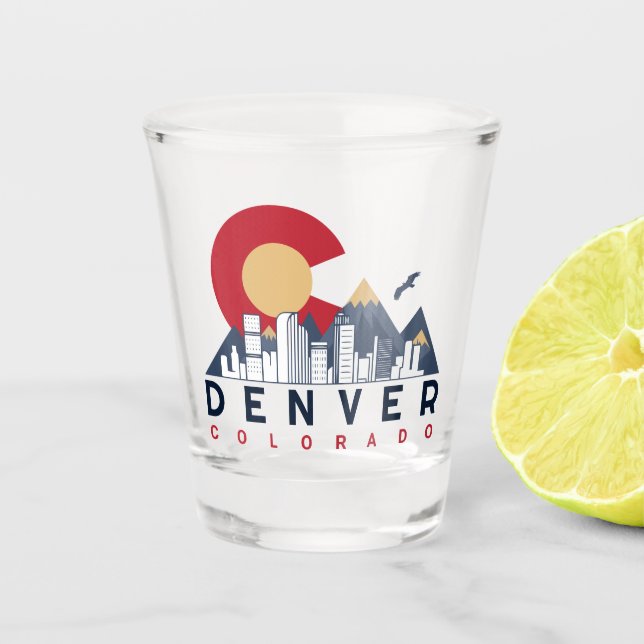 Denver Colorado Flag Camping Hiking Souvenirs 80s Shot Glass (Front)