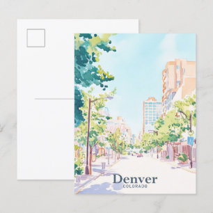 Denver Colorado Gouache Paint Illustration Travel Postcard