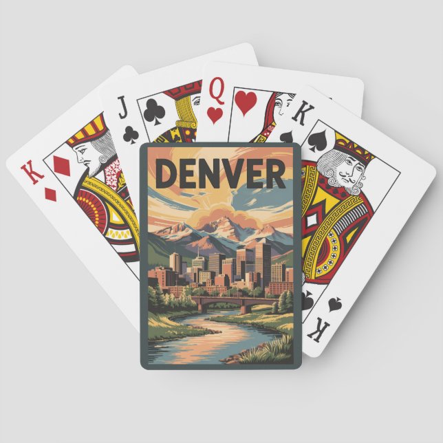 Denver Colorado Illustration Sunset Travel Art Playing Cards (Back)