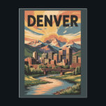 Denver Colorado Illustration Sunset Travel Art Postcard<br><div class="desc">Denver retro vector travel design. Denver,  the capital of Colorado,  is an American metropolis dating to the Old West era. Larimer Square,  the city’s oldest block,  features landmark 19th-century buildings.</div>
