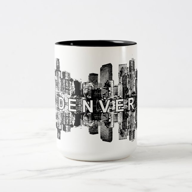 Denver, Colorado in black ink Two-Tone Coffee Mug (Center)