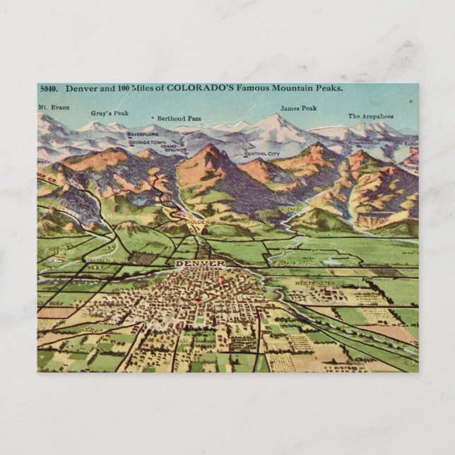 Denver & Colorado Mtns Map Postcard (Front)