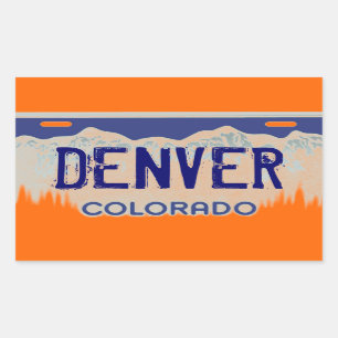 Denver Colorado orange blue license plate stickers