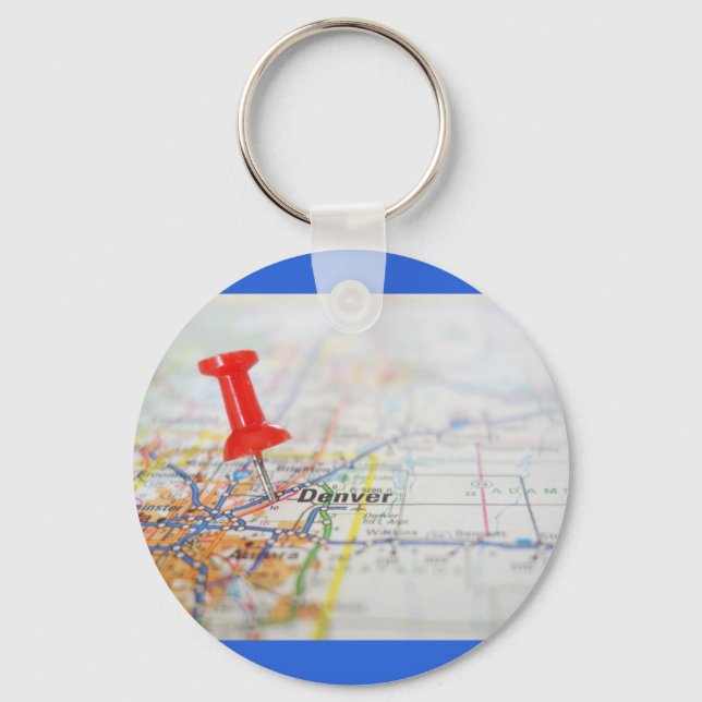 Denver Colorado Pushpin Map Keychain (Front)