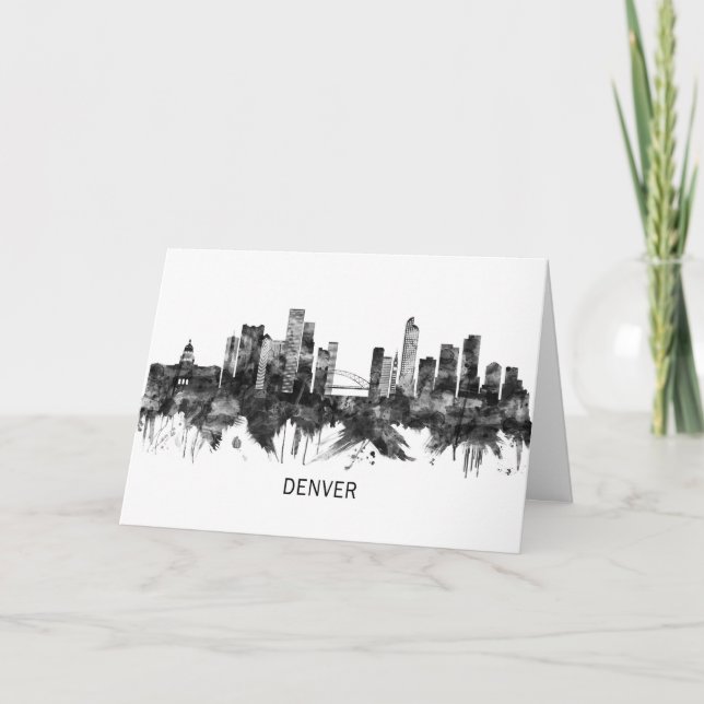 Denver Colorado Skyline BW Holiday Card (Front)