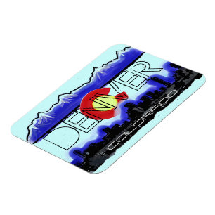 Denver Colorado skyline state flag artsy magnet