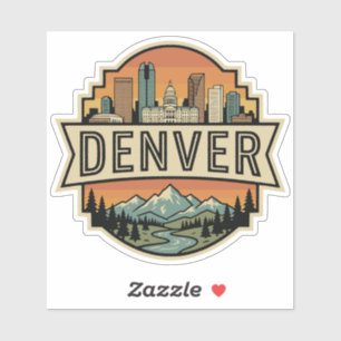 Denver Colorado Skyline Vintage Travel Badge