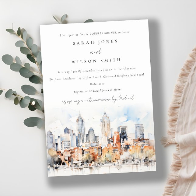Denver Colorado Skyline Watercolor Couples Shower Invitation (Creator Uploaded)