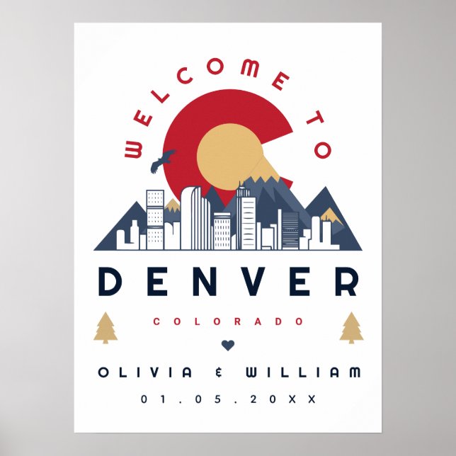 Denver Colorado Stylized Skyline Welcome Wedding Poster (Front)