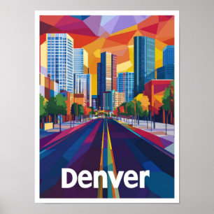 Denver Colorado USA Vintage Travel Illustration Poster