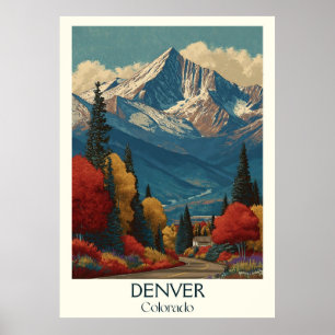 Denver Colorado Vintage City & Mountain Travel Art Poster