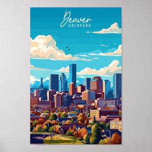 Denver Colorado vintage travel place illustration Poster